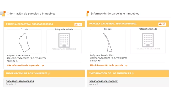 Las dos parcelas creadas por el volcán de La Palma.REGISTRO DEL CATASTO AH
