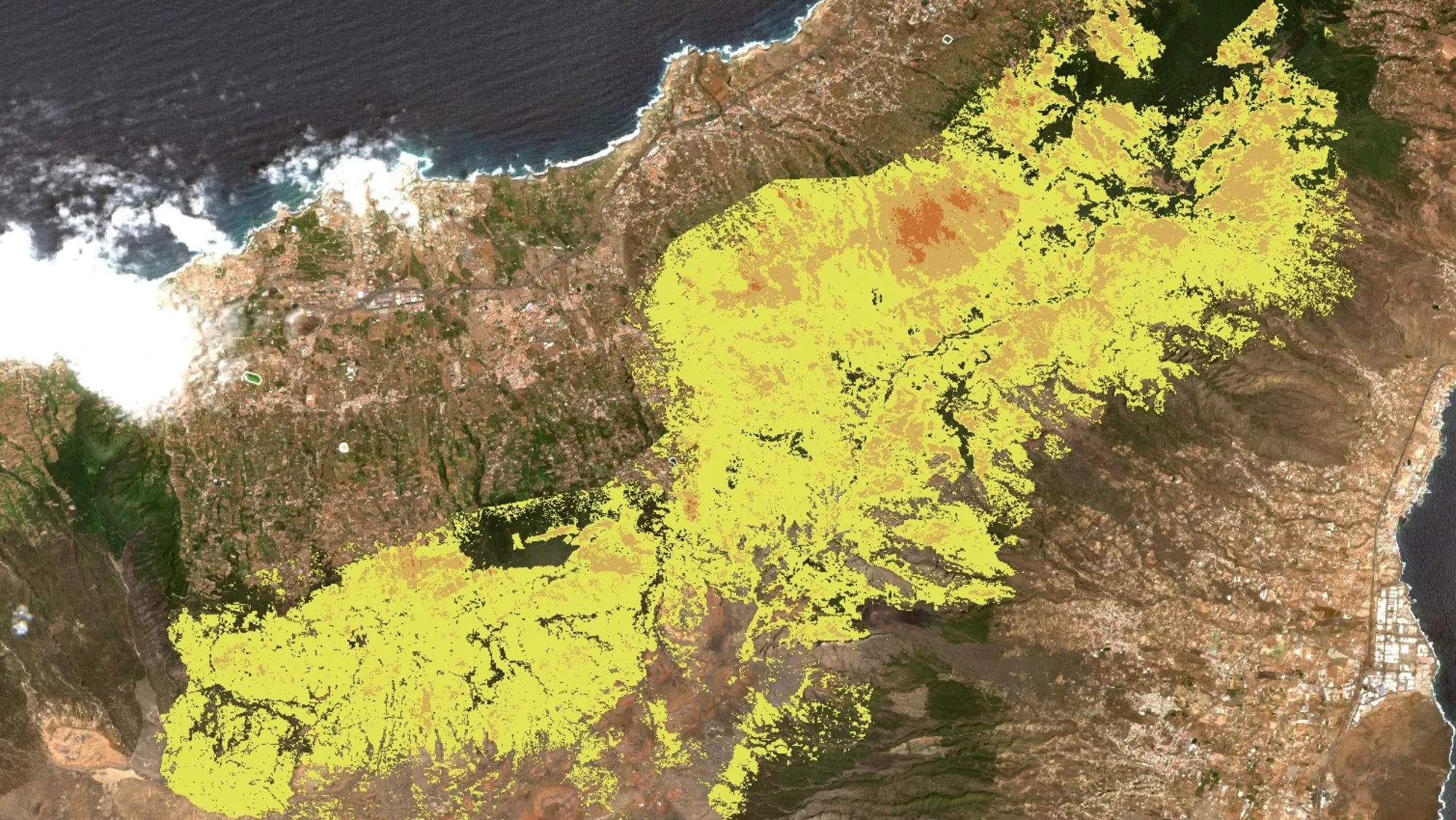 Mapa preliminar de las zonas afectadas por el incendio de Tenerife / SURIKAT