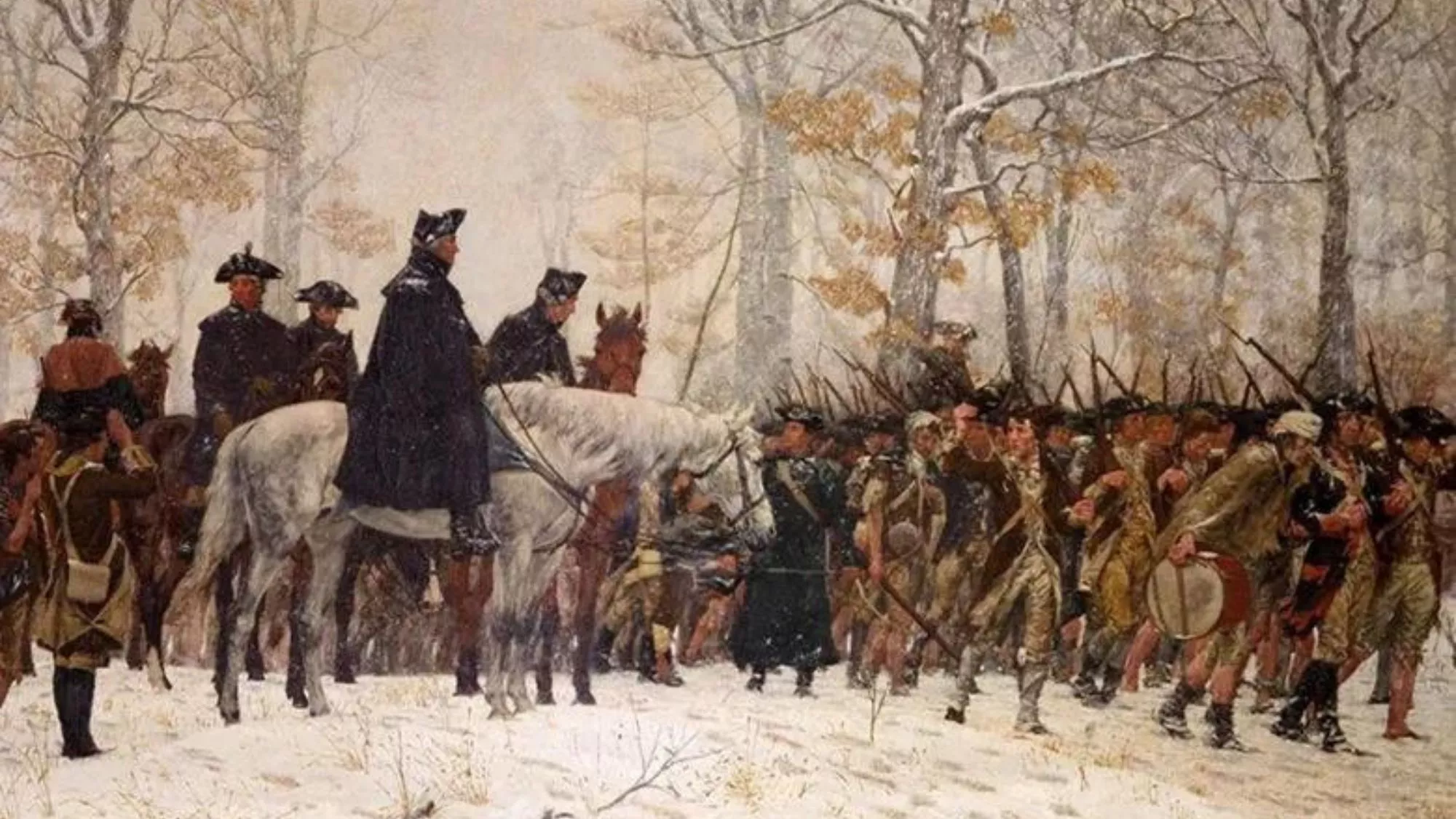 George Washington observa a las tropas que marchan hacia Valley Forge en diciembre de 1777 (cuadro de William B. T. Trego, 1882). | ILUSTRACIÓN ARCHIVO CARLOS CÓLOGAN