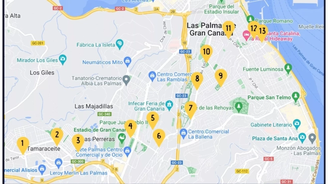 Mapa de las estaciones de Sítyneta / AYUNTAMIENTO DE LAS PALMAS DE GRAN CANARIA