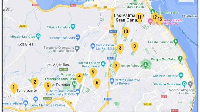 Mapa de las estaciones de Sítyneta / AYUNTAMIENTO DE LAS PALMAS DE GRAN CANARIA Mapa de las estaciones de Sítyneta / AYUNTAMIENTO DE LAS PALMAS DE GRAN CANARIA