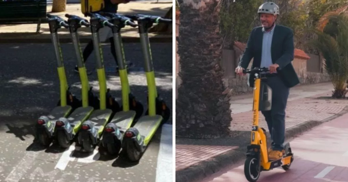 Patinetes en Santa Cruz de Tenerife y un usuario de un patinete en Las Palmas de Gran Canaria / AH