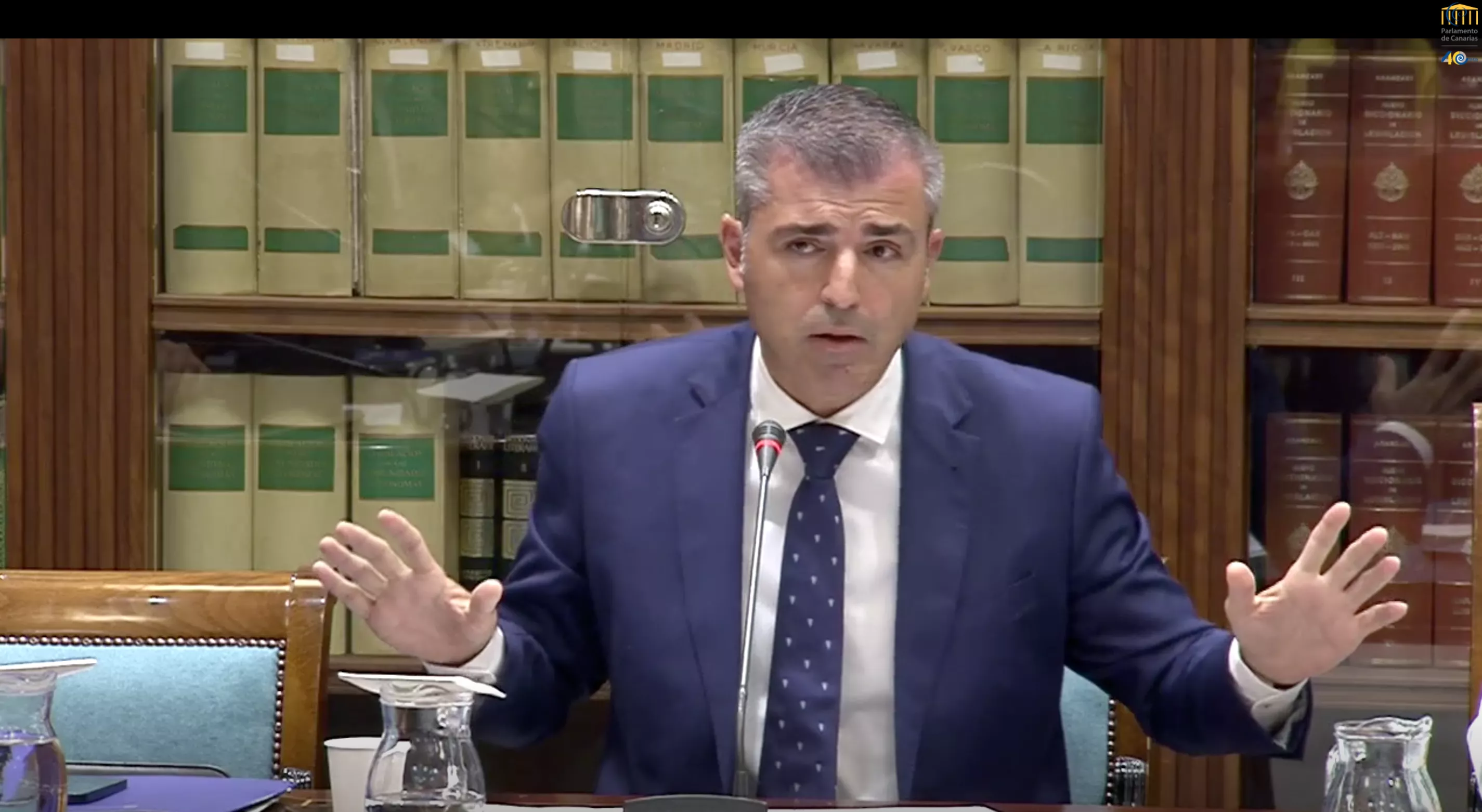 El vicepresidente y consejero de Economía, Industria, Comercio y Autónomos del Gobierno de Canarias, Manuel Domínguez, en comisión parlamentaria./