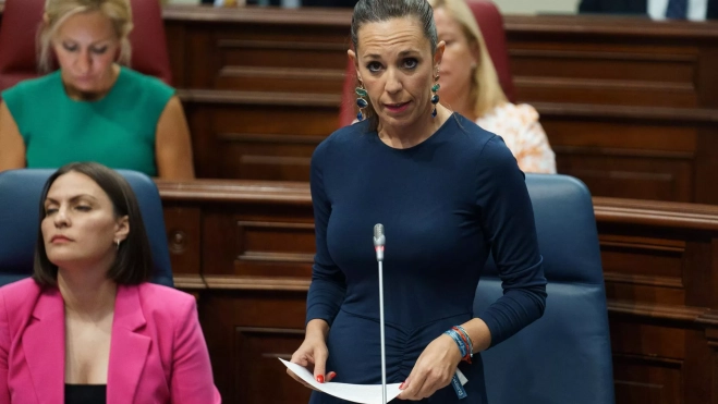La consejera de Turismo y Empleo del Gobierno canario, Jéssica de León, en el pleno del Parlamento. / EFE - RAMÓN DE LA ROCHA