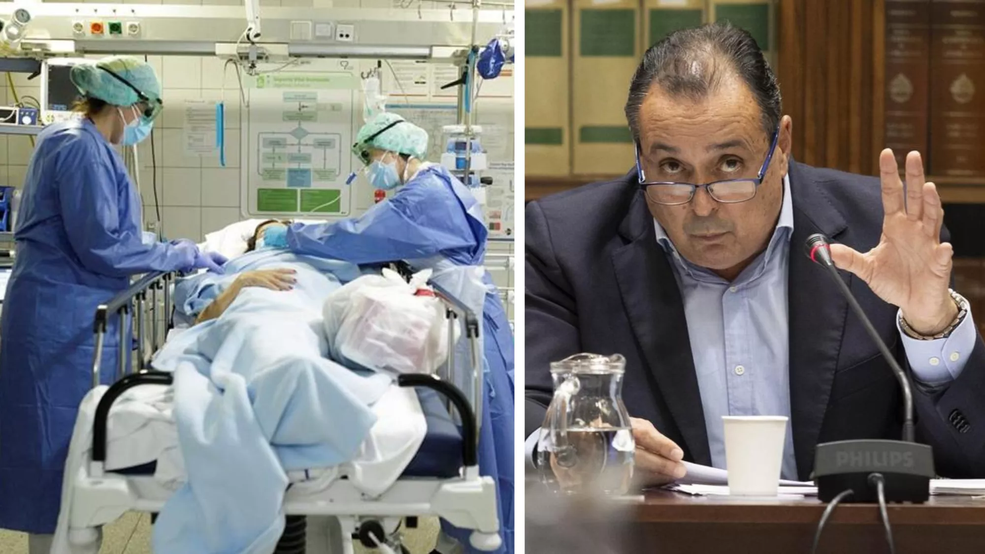 En la imagen, a la izquierda, personal de enfermería del SCS; a la derecha, Blas Trujillo, exconsejero de Sanidad del Gobierno de Canarias