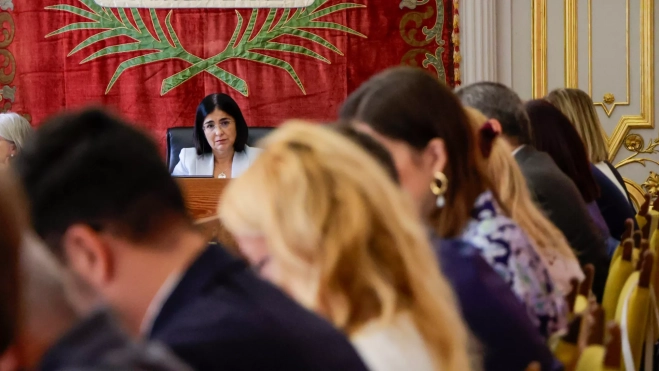 Carolina Darias, durante el pleno del Ayuntamiento de Las Palmas de Gran Canaria. / AH Carolina Darias, durante el pleno del Ayuntamiento de Las Palmas de Gran Canaria. / AH