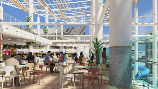 Aspecto de una de las terrazas del futuro CC El Muelle. / AH