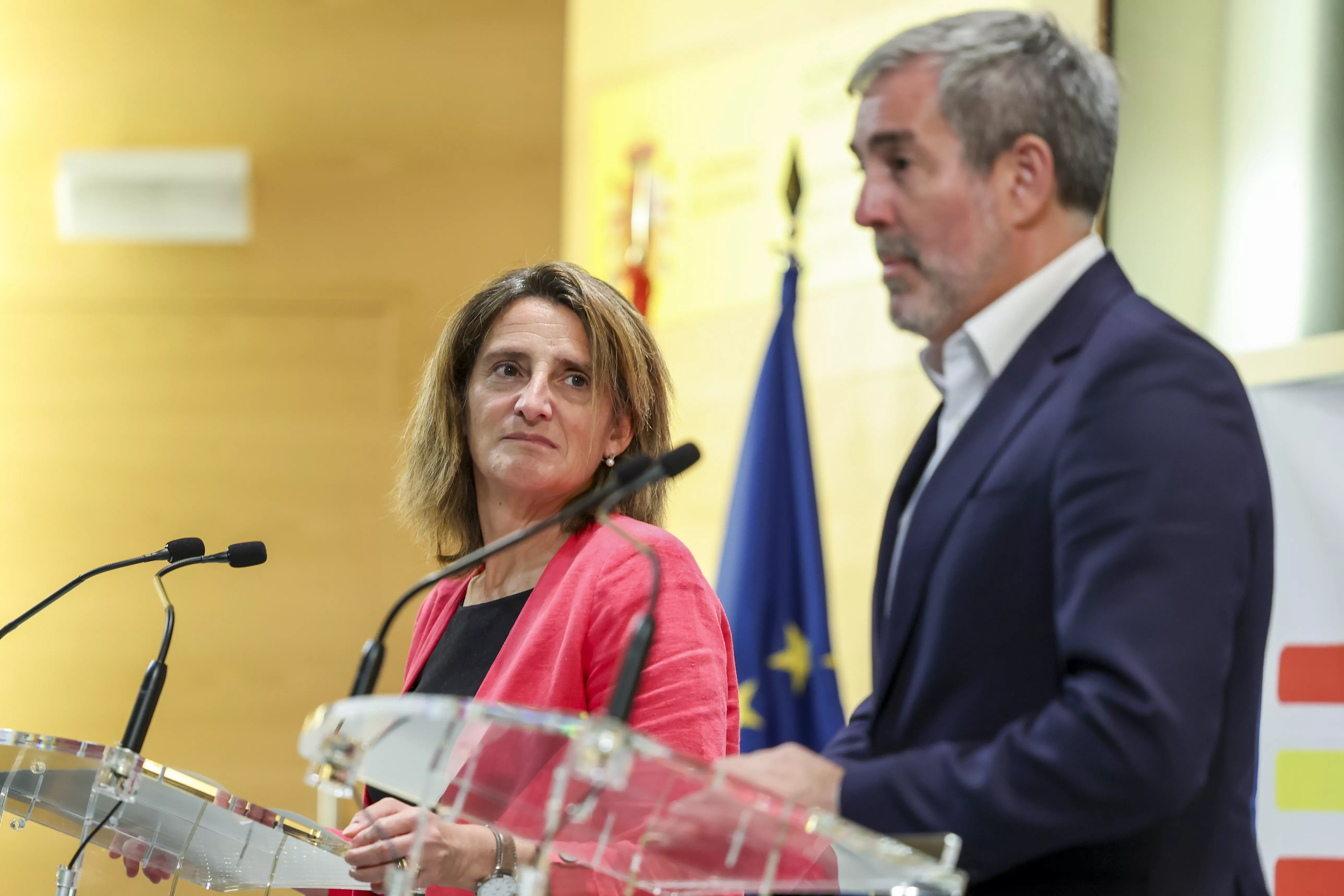 La ministra para la Transición Ecológica, Teresa Ribera y el presidente de Canarias, Fernando Clavijo / EFE-KIKO HUESCA