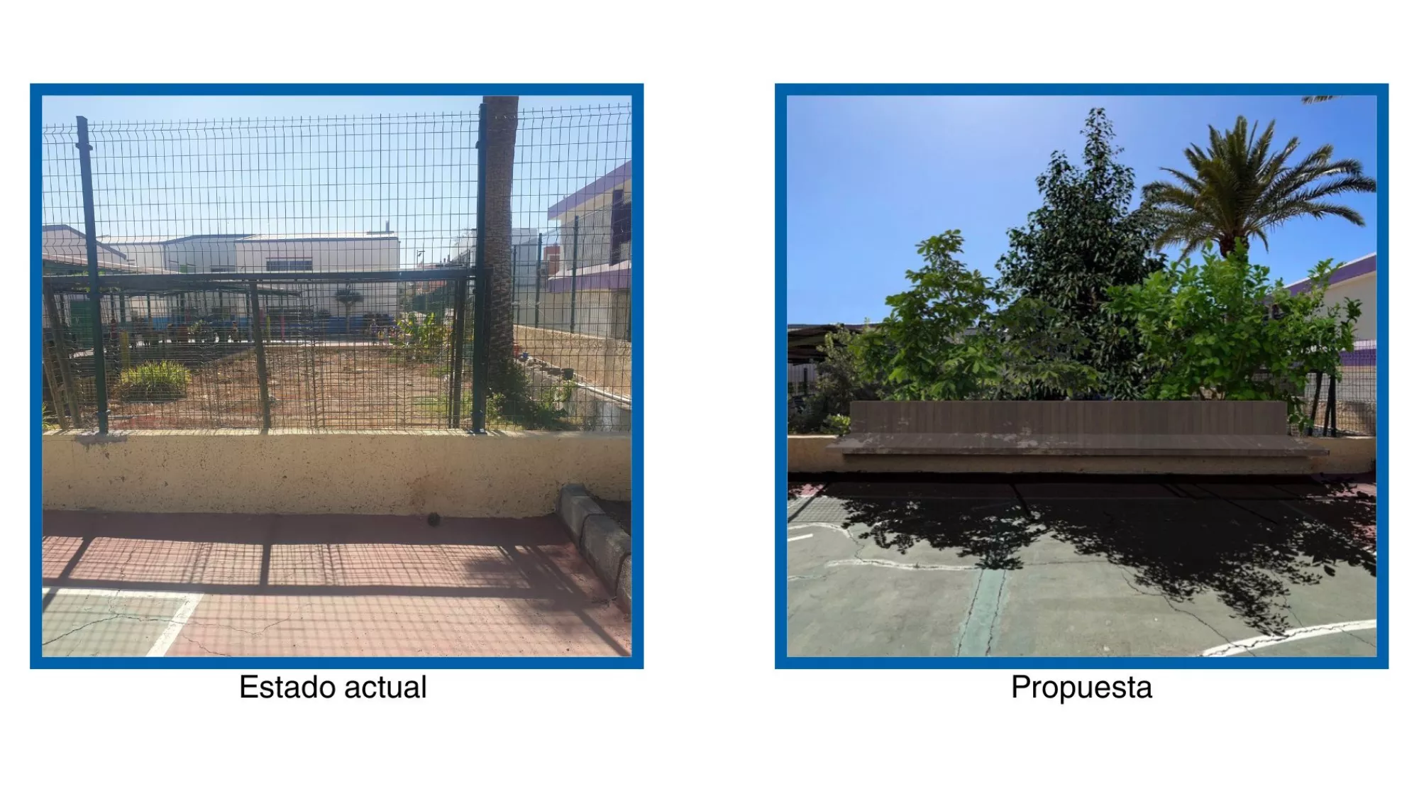 A la izquierda, el estado actual; a la derecha, la propuesta presentada para el CEIP San Fernando