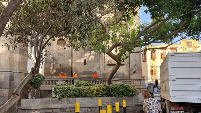 Servicios de limpieza trabajando en la zona que suelen ocupar este grupo de personas / CEDIDA