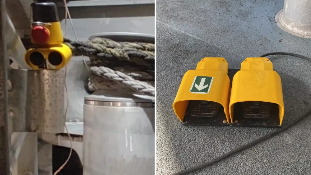 A la izquierda, el sistema manual para "virar" el buque tal y como estaba el día del accidente del Volcán de Tagoro. A la derecha, los pedales que Naviera Armas puso después en sustitución./ CEDIDAS A la izquierda, el sistema manual para "virar" el buque tal y como estaba el día del accidente del Volcán de Tagoro. A la derecha, los pedales que Naviera Armas puso después en sustitución./ CEDIDAS