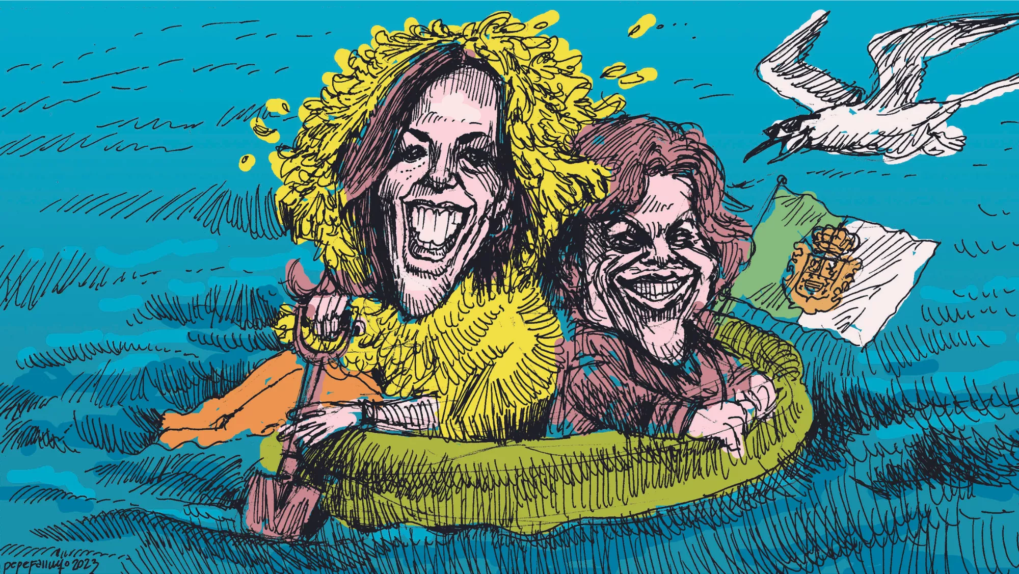 Retrato de Jessica de León (acompañada en un achipenco por Willow) firmado por Pepe Farruqo.