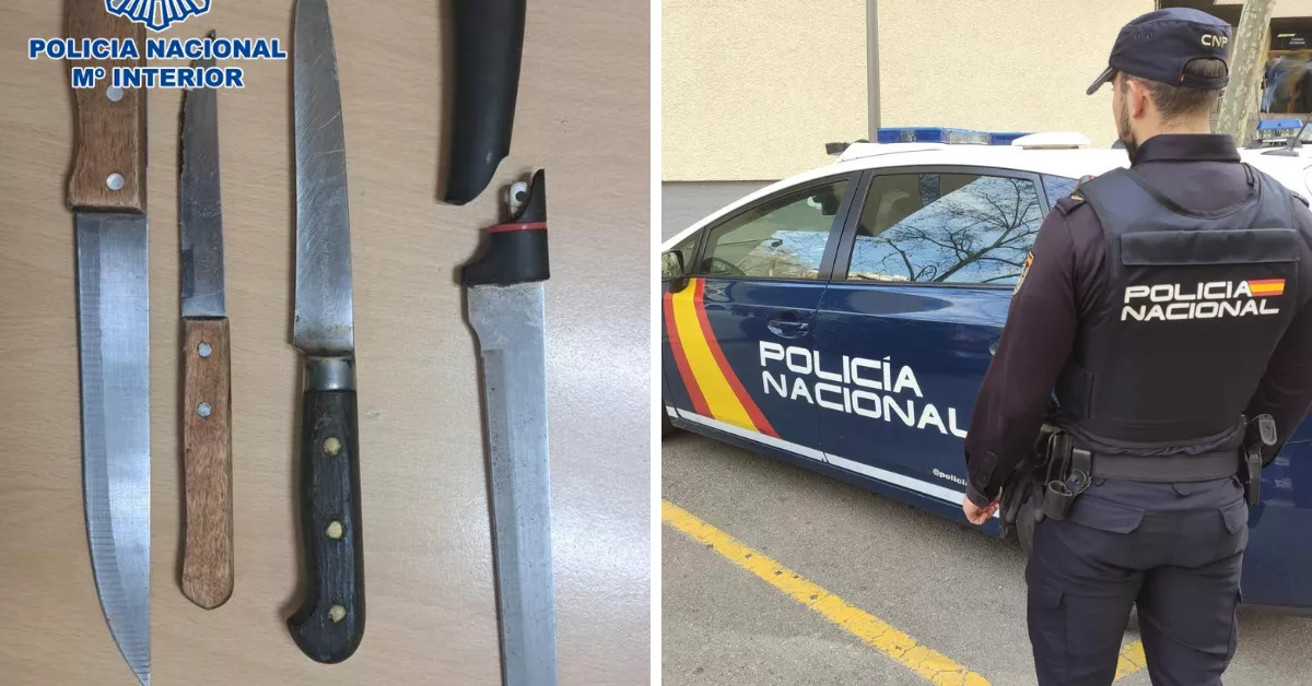 Cuchillos lanzados por un individuo a la Policía Nacional en Puerto del Rosario./ MONTAJE AH