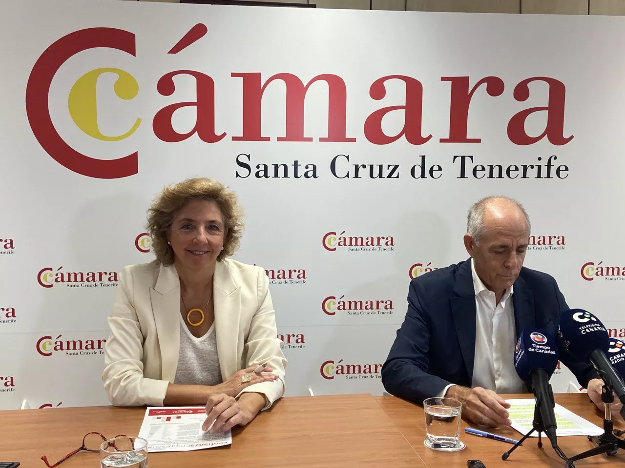 El presidente de la Cámara de Comercio de Santa Cruz de Tenerife, Santiago Sesé, y la directora general, Lola Pérez./ CEDIDA