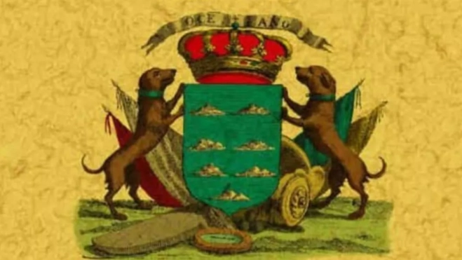 La primera referencia a los perros en el escudo del Archipiélago data de la obra de José Viera y Clavijo 'Noticias de las Historia General de las Islas de Canaria' publicada en 1772./ IECAN.