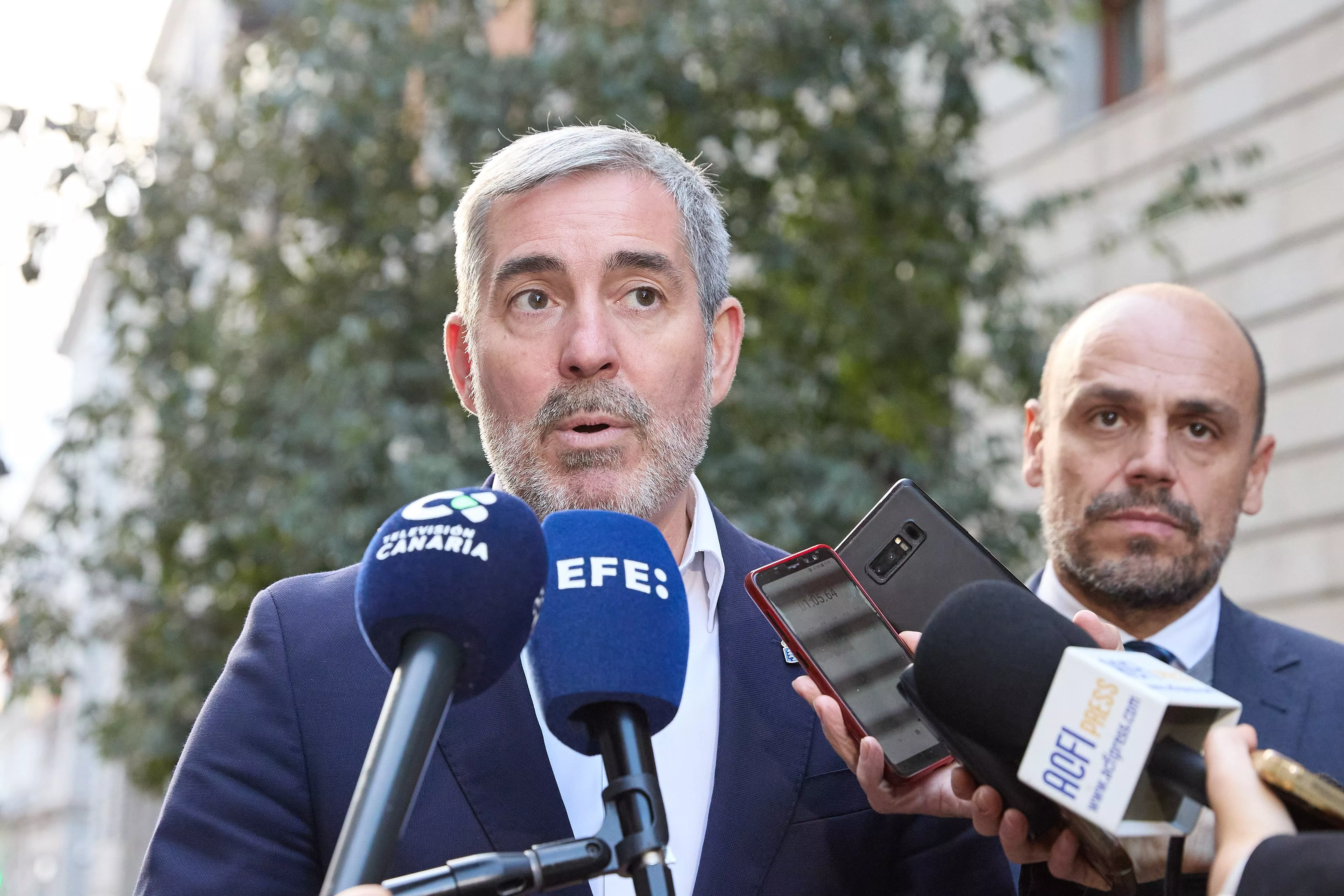 El presidente del Gobierno de Canarias, Fernando Clavijo, tras la reunión con la ministra María Jesús Montero./ CEDIDA