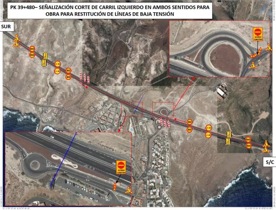 Corte en la TF-1 por obras en las líneas de baja tensión. / CEDIDA 