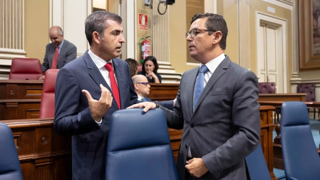 El vicepresidente del Gobierno de Canarias, Manuel Domínguez, y el consejero de Obras Públicas, Vivienda y Movilidad, Pablo Rodríguez / EFE - MIGUEL BARRETO 