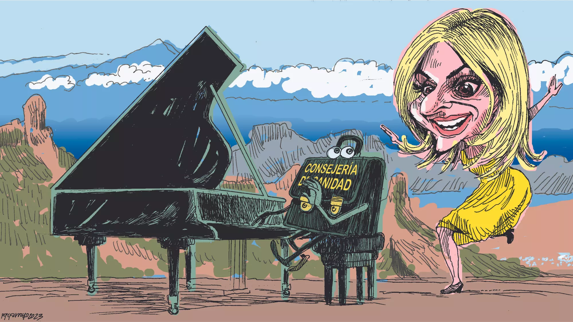 Caricatura de Esther Monzón dibujada por Pepe Farruqo.