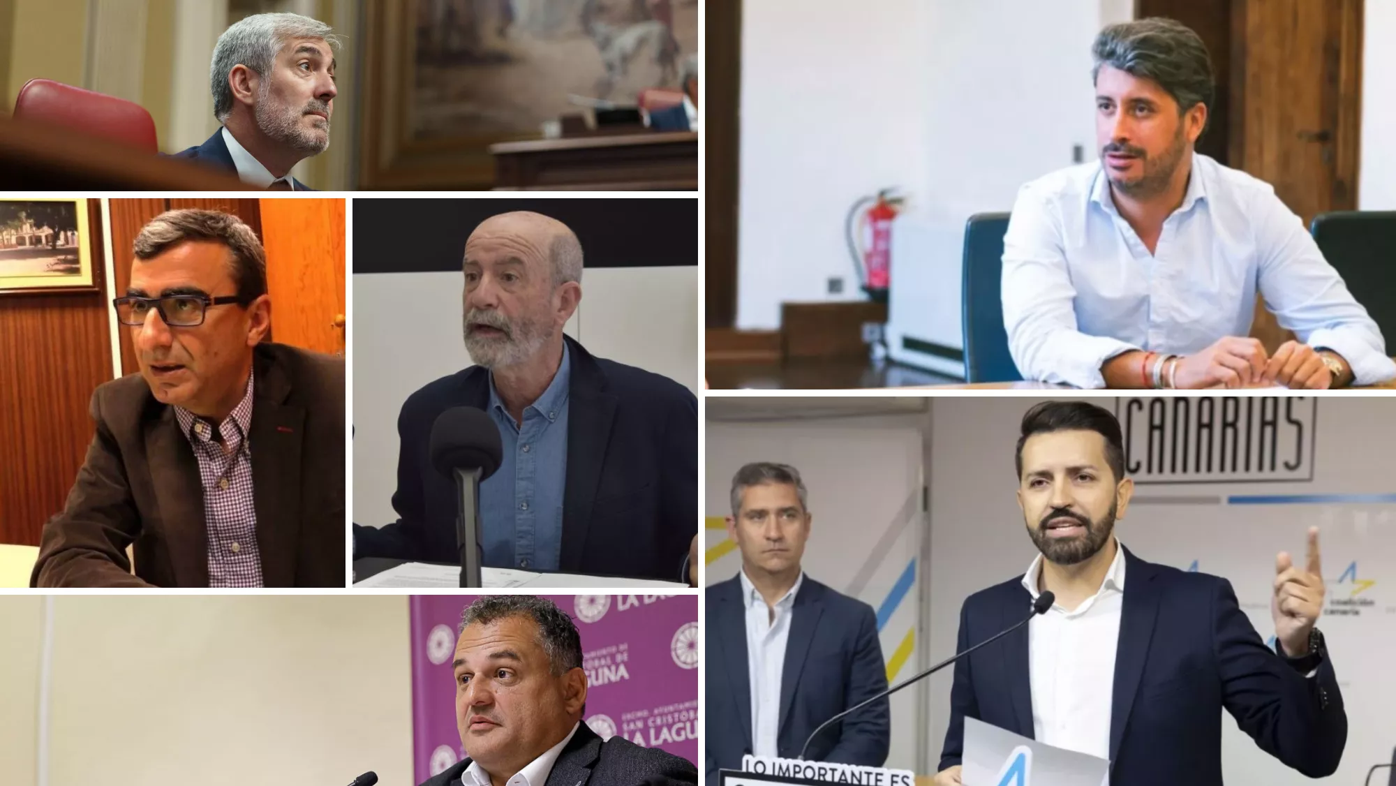 Fernando Clavijo (arriba izq.), Javier Abreu y Santiago Pérez (centro izq.), José Alberto Díaz (abajo izq.), Luis Yeray Gutiérrez (arriba dch.) y Jonathan Domínguez (abajo dch.)./ Fernando Clavijo (arriba izq.), Javier Abreu y Santiago Pérez (centro izq.), José Alberto Díaz (abajo izq.), Luis Yeray Gutiérrez (arriba dch.) y Jonathan Domínguez (abajo dch.)./