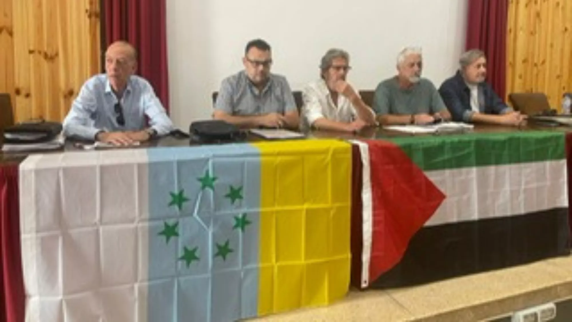 Imagen de la rueda de prensa que ofrecieron los sindicatos en Santa Cruz de Tenerife. / AH