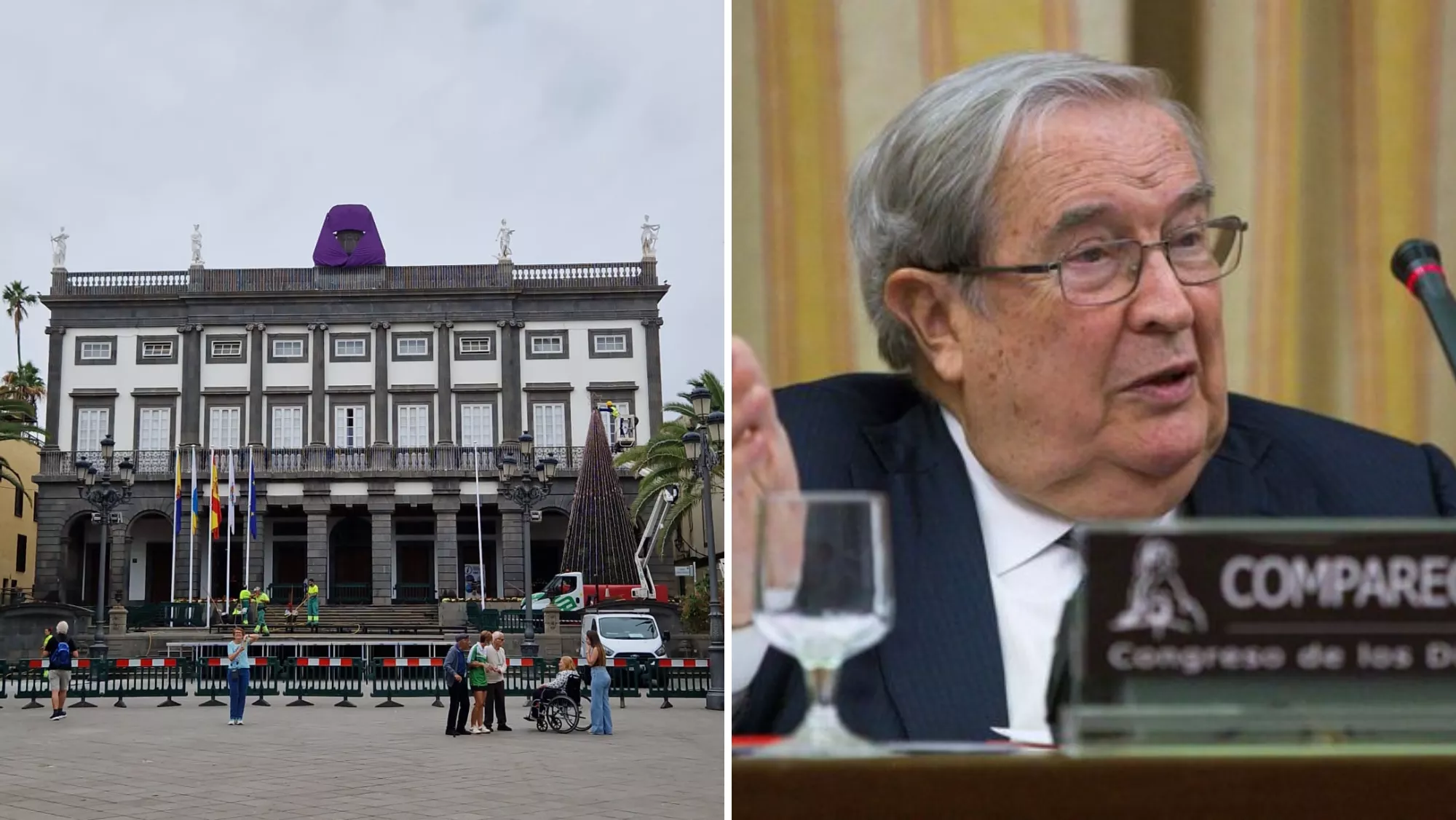 Las Casas Consistoriales de Las Palmas de Gran Canaria, lugar que acogerá la capilla ardiente de Jerónimo Saavedra / MONTAJE AH - EFE
