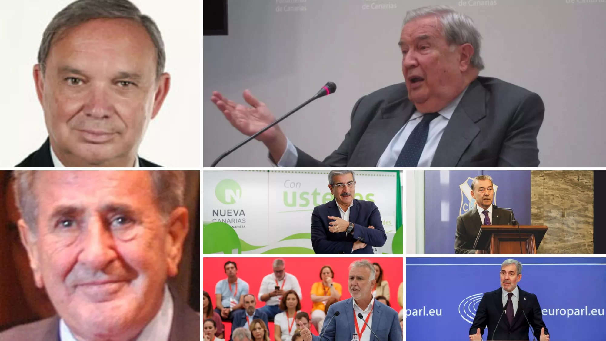 Los presidentes de Canarias Fernando Fernández Martín, Manuel Hermoso, Jerónimo Saavedra, Román Rodríguez, Paulino Rivero, Ángel Víctor Torres y Fernando Clavijo./