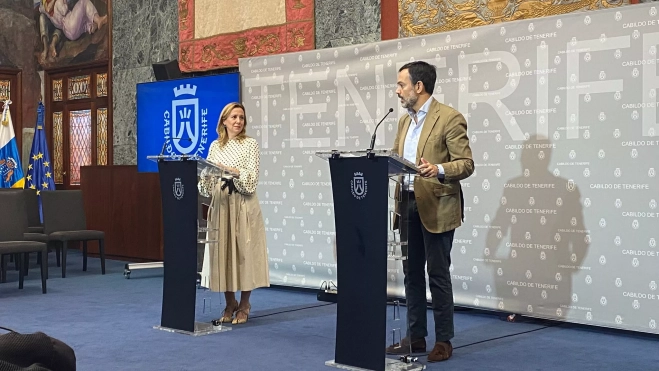 Rosa Dávila y Lope Afonso tras el Consejo de Gobierno. / ATLÁNTICO HOY - ALBA MARICHAL