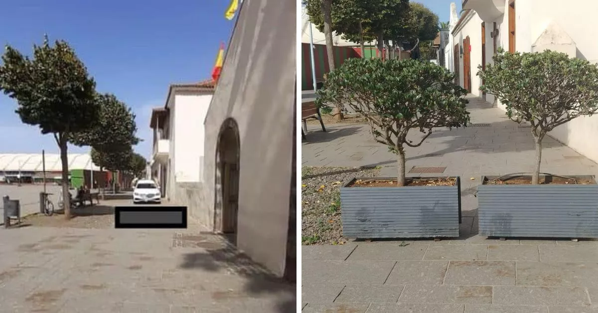 Imagen propuesta como idea por Ruala y dos jardineras colocadas por el Ayuntamiento de La Laguna / ASOCIACiÓN DE VECINOS RUALA