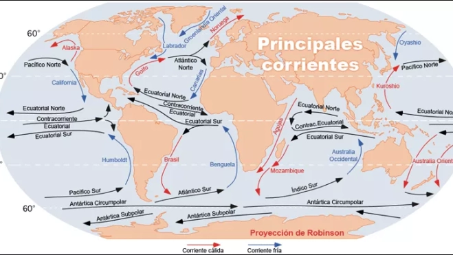 Mapa de las corrientes oceánicas