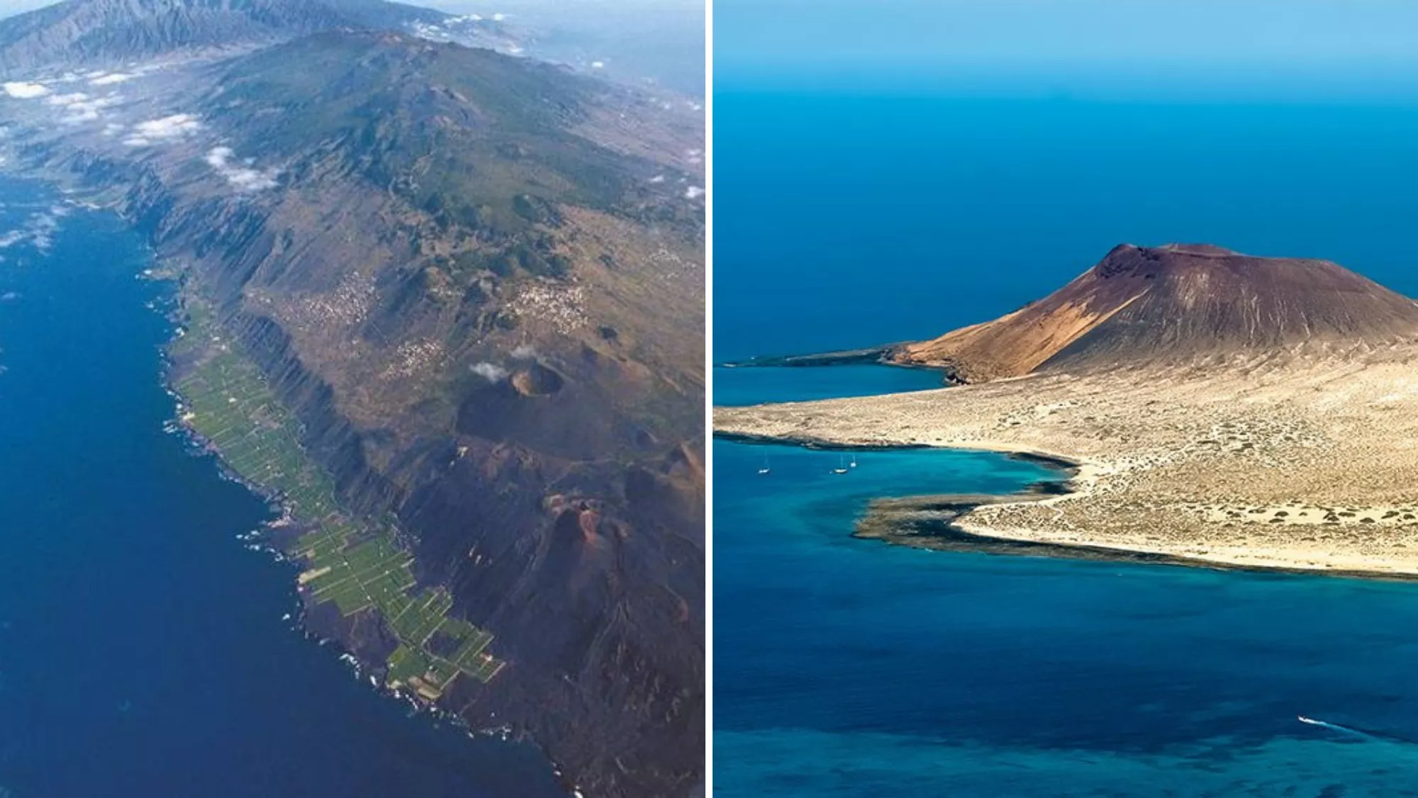 Vistas aéreas de La Palma y La Graciosa./ MONTAJE AH