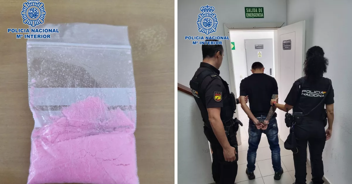 Imágenes de la cocaína rosa y el detenido / POLICÍA NACIONAL