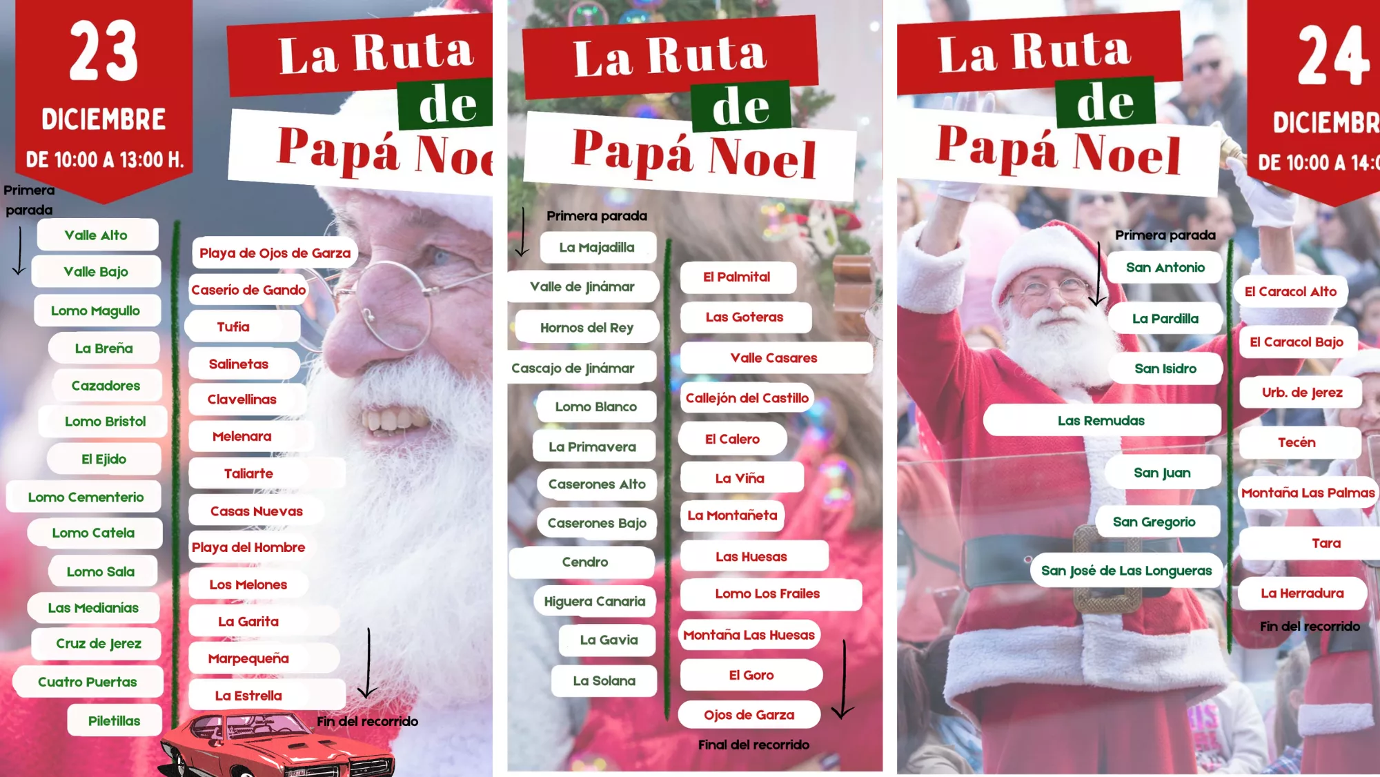 Carteles con el recorrido de Papá Noel por los barrios de Telde. / AH