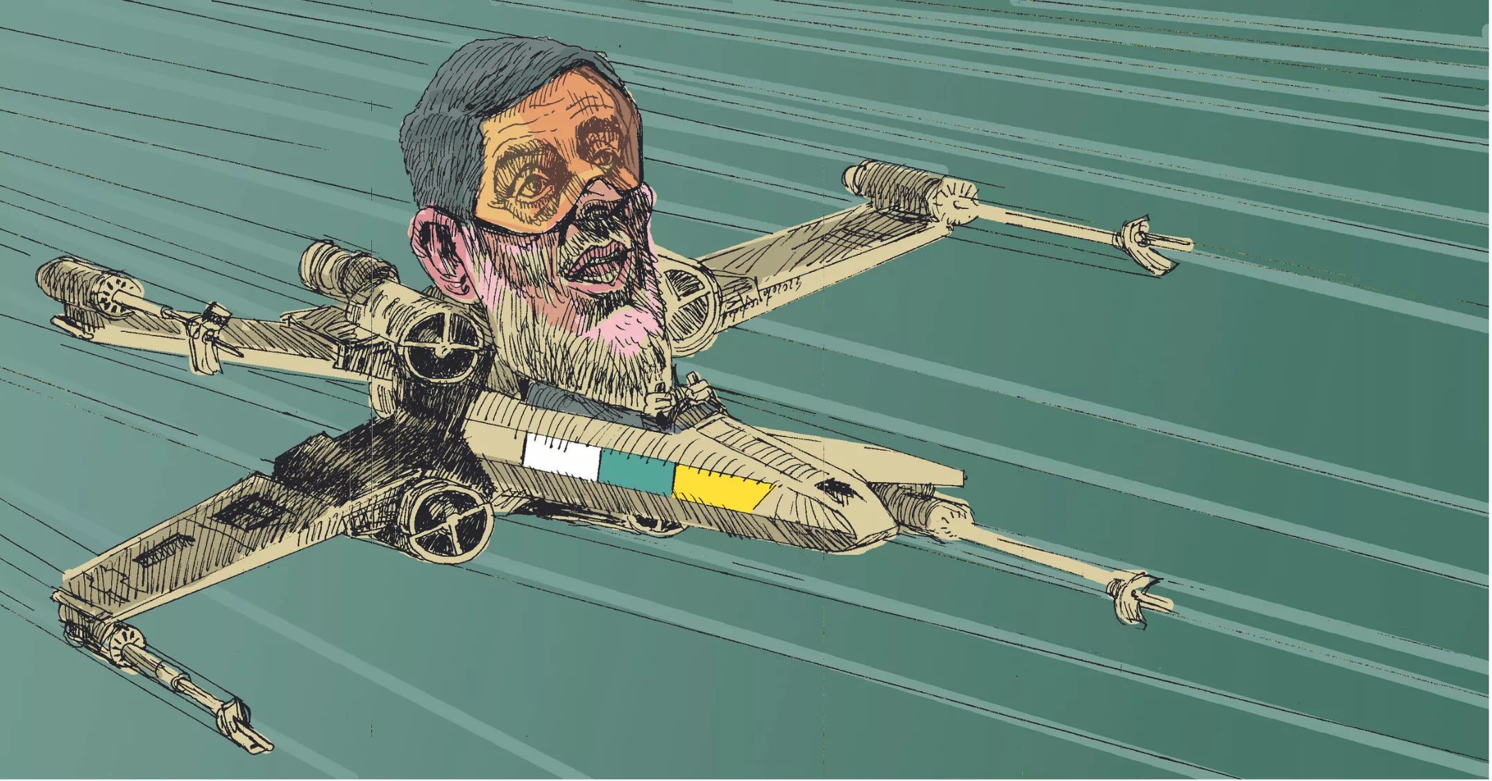 Fernando Clavijo, por Farruqo, a los mandos de un caza estelar Ala X.