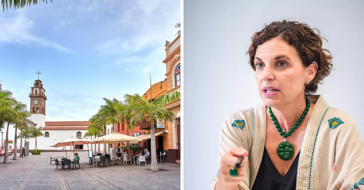 La directora insular de Patrimonio Histórico de Tenerife, Isabel de Esteban, y la plaza de Buenavista del Norte, uno de los municipios que recibirán subvenciones para elaborar el catálogo municipal de bienes patrimoniales./ AH