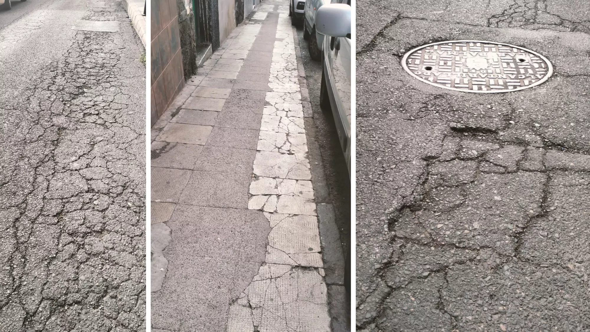 Calles dañadas en el barrio de La Isleta / MONTAJE AH