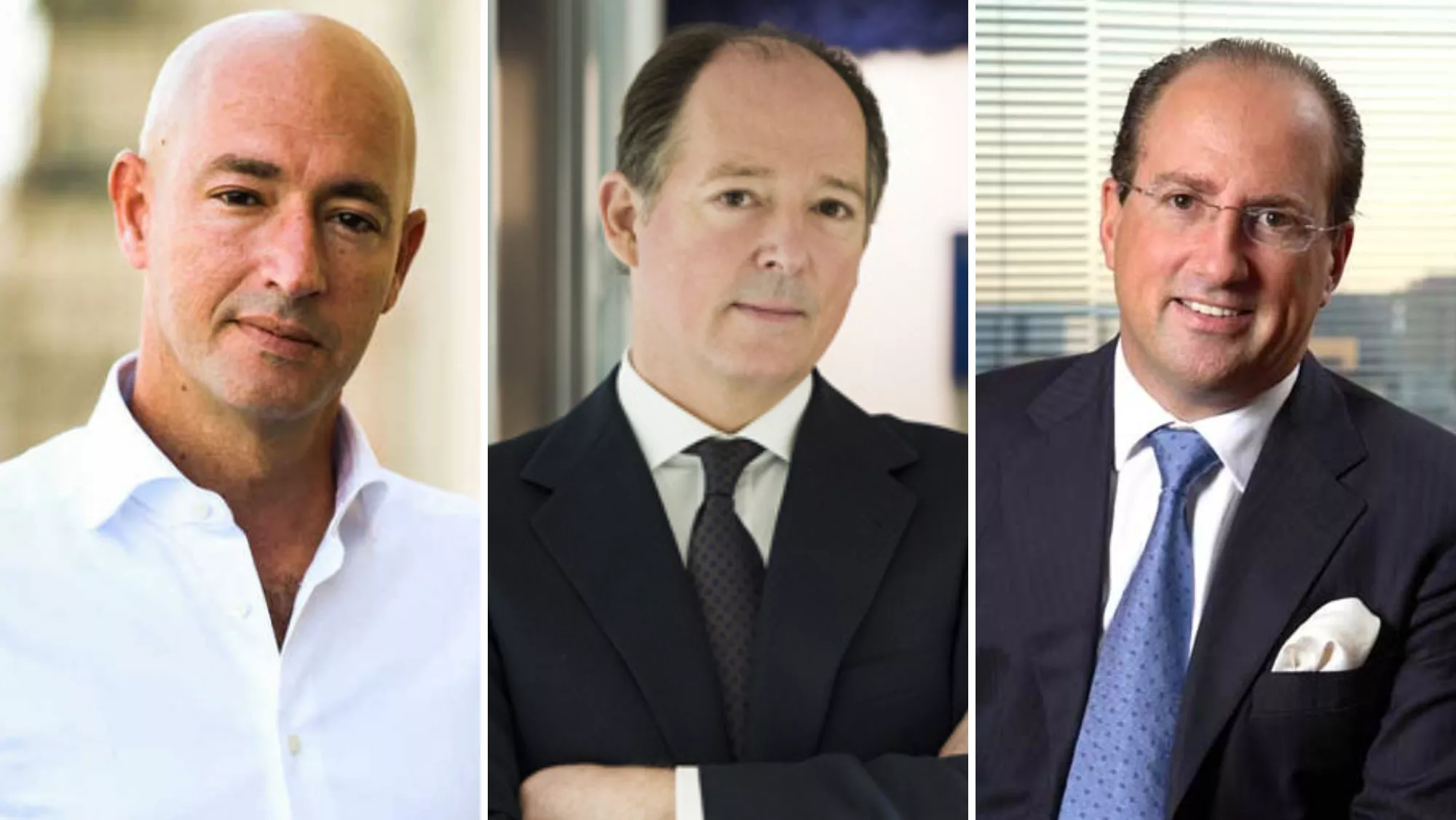 De izquierda a derecha, Diego Perdones, Konstantin Sajonia-Coburgo y Javier Pérez de Leza, nuevos fichajes en el consejo de administración de Naviera Armas./ MONTAJE AH