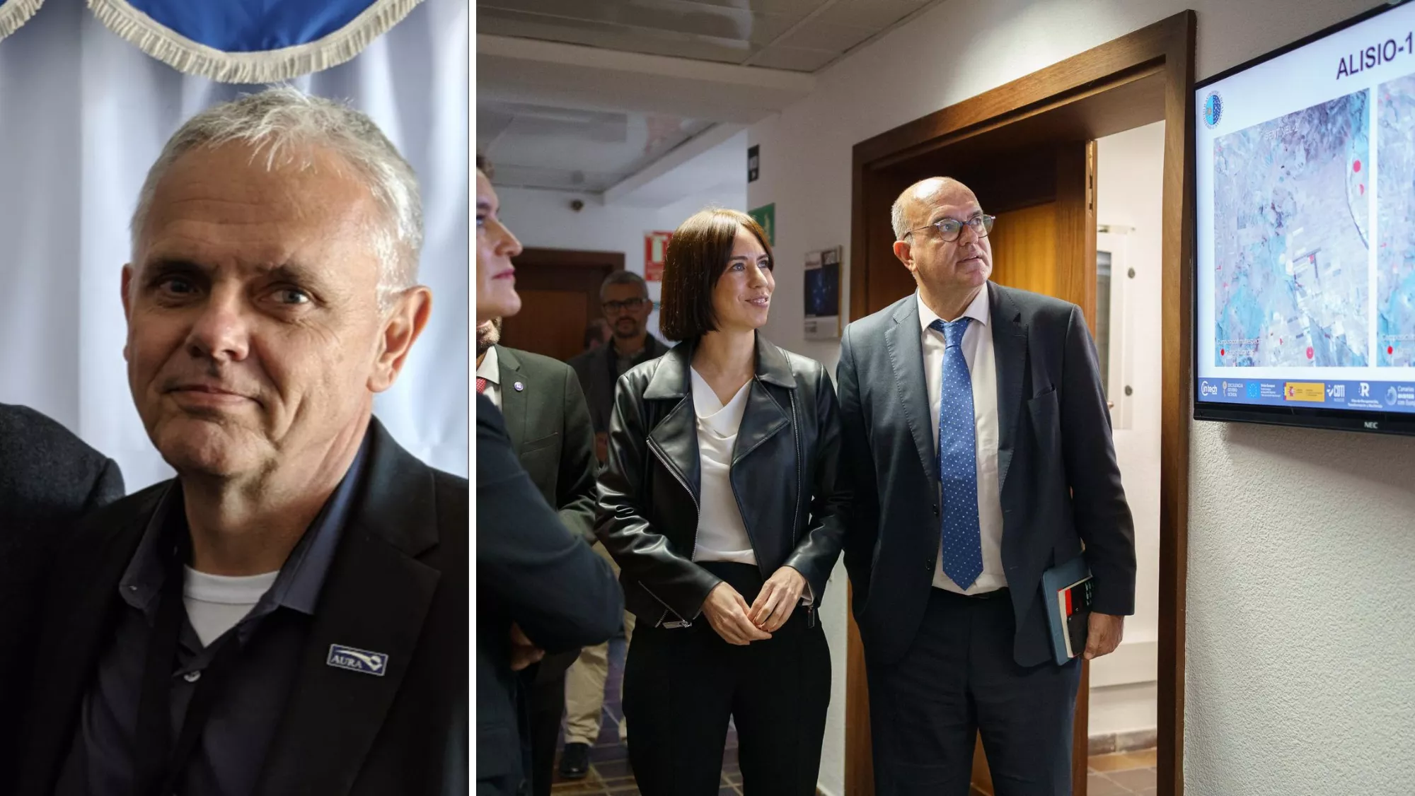 A la izquierda, Valentín Martínez Pillet, nuevo director del IAC. A la derecha, la ministra de Ciencia, Innovación y Universidades, Diana Morant, con el delegado del Gobierno en Canarias, Anselmo Pestana./ MONTAHE AH