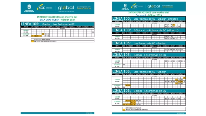 Horarios de los refuerzos de las líneas para la Gala Drag y Cabalgata de Gáldar / GLOBAL
