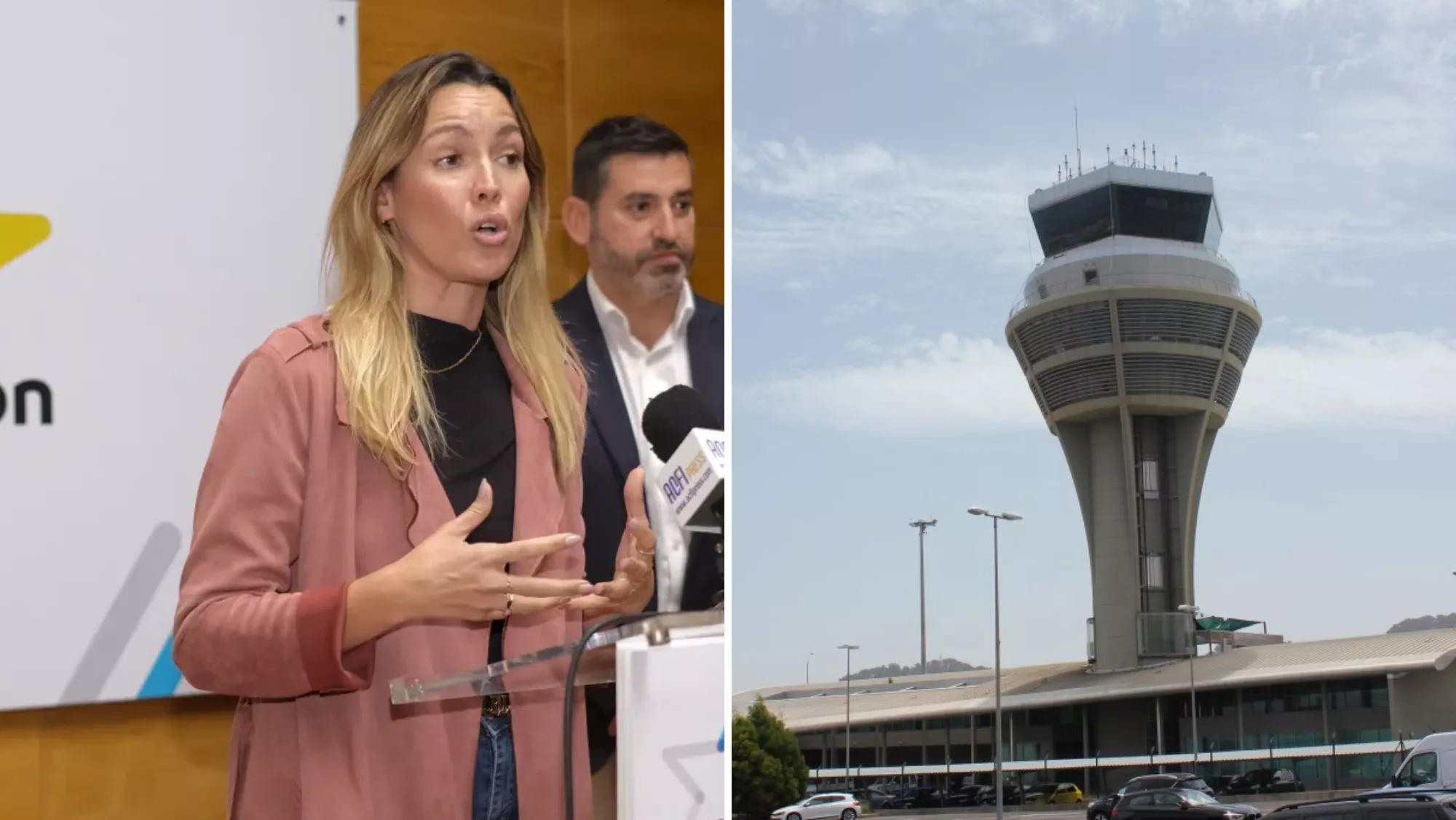 María Fernández, directora general de Transportes del Gobierno de Canarias y torre de control de Los Rodeos, Tenerife / MONTAJE AH