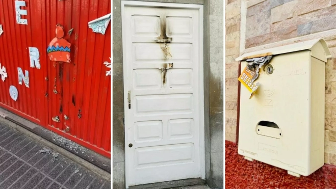 Montaje de las puertas y el buzón vandalizados en el Colegio Tauro de Las Palmas de Gran Canaria / AH
