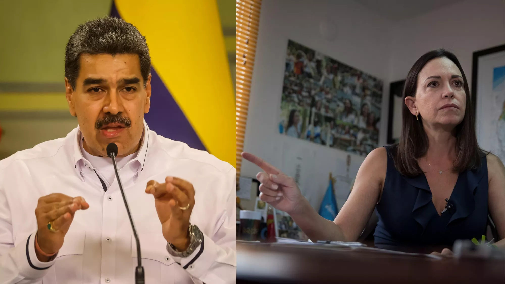 Nicolás Maduro (izq) y María Corina Machado (dcha) / MONTAJE AH Nicolás Maduro (izq) y María Corina Machado (dcha) / MONTAJE AH