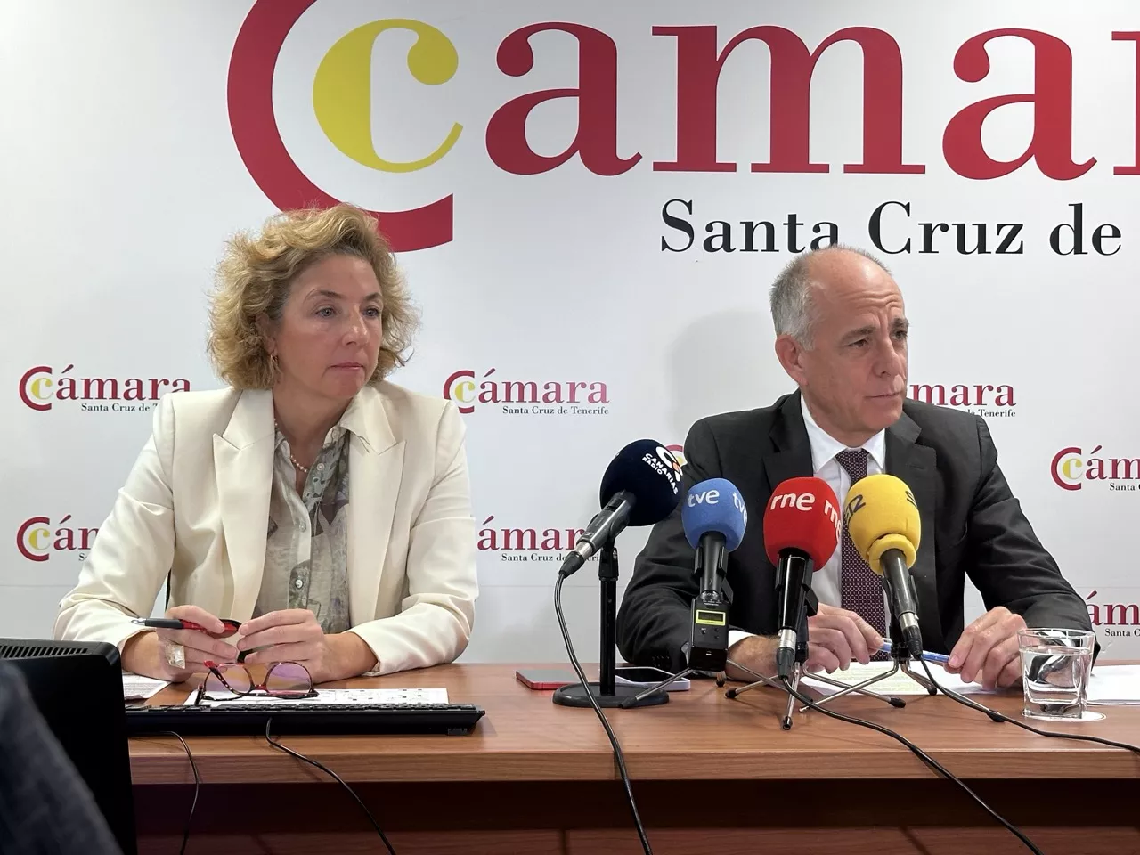 Lola Pérez, directora de la Cámara de Comercio de Tenerife, y Santiago Sesé, presidente de la Cámara./ 