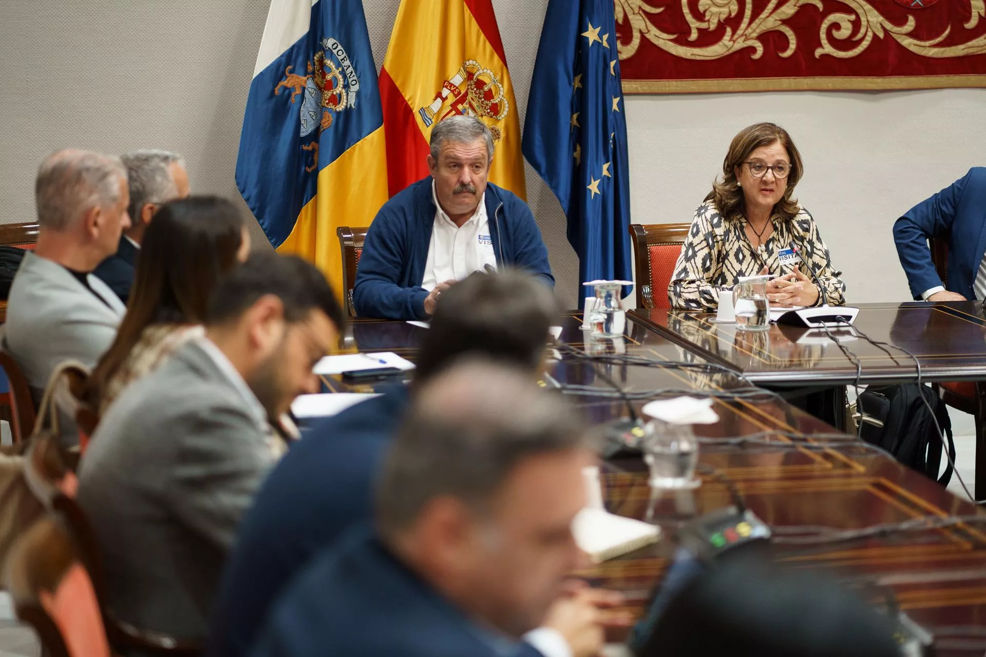 El presidente de COAG y la presidenta de ASAGA en el Parlamento de Canarias. / EFE - RAMÓN DE LA ROCHA