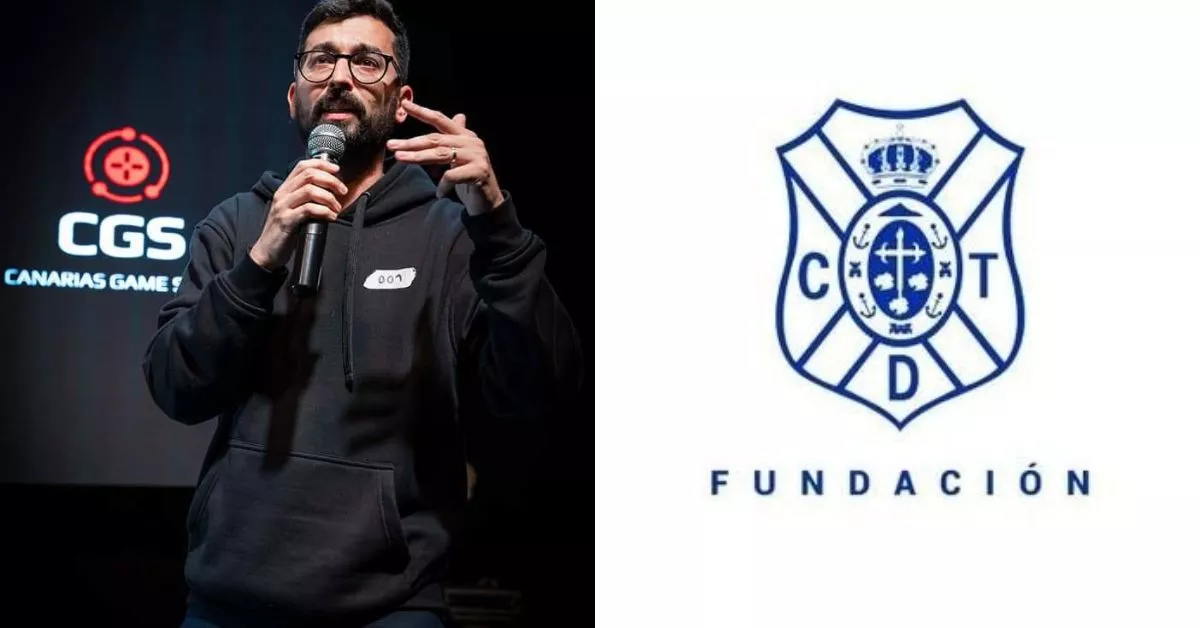 Eduardo González, director de Factoría de Innovación, y el escudo de la Fundación CD Tenerife / MONTAJE AH