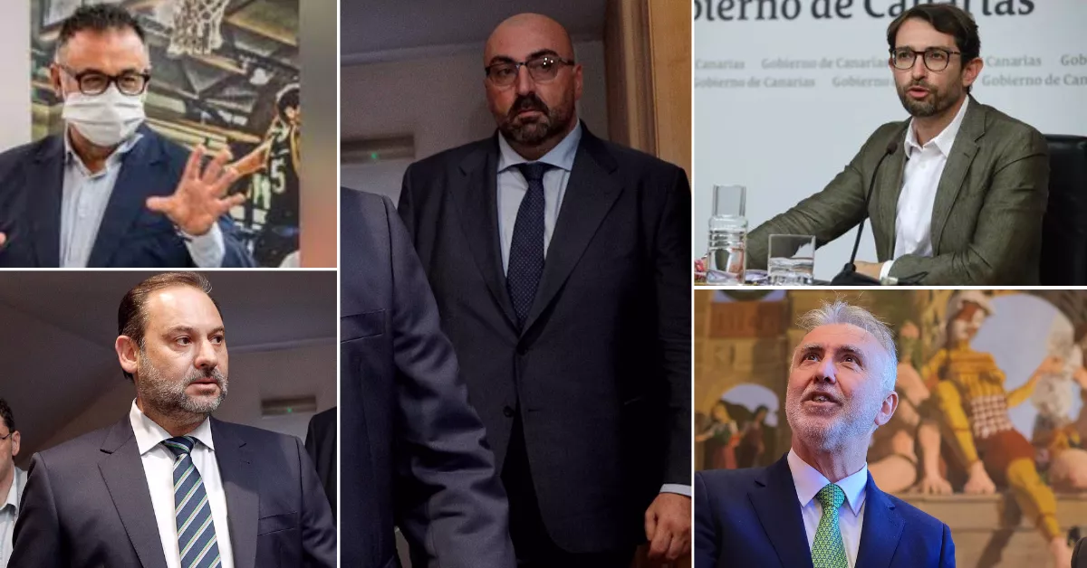 'Caso Koldo' en Canarias: Conrado Domínguez, José Luis Ábalos, Koldo García, Antonio Olivera y Ángel Víctor Torres. / EFE-AH