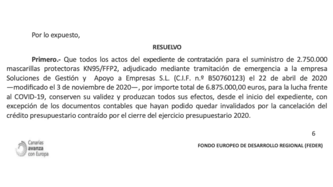 Resolución del SCS que da una segunda oportunidad de la empresa avalada por Ábalos.