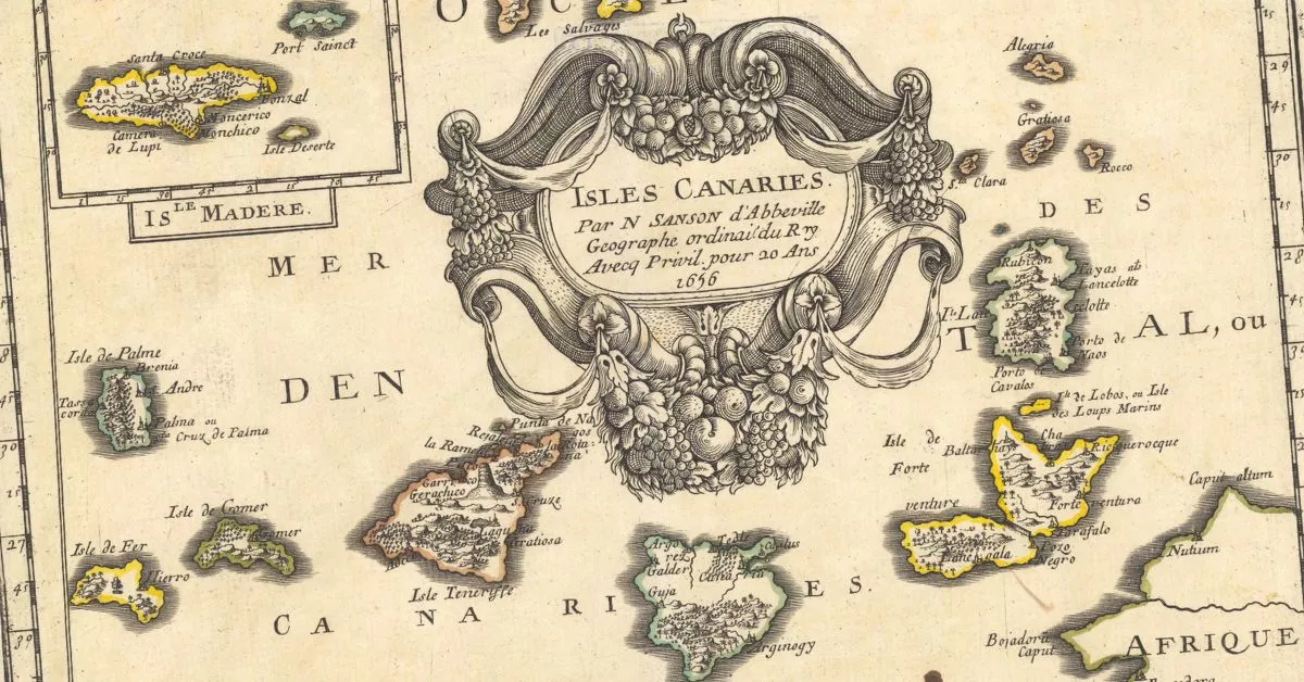 Mapa de Canarias, Madeira y Salvajes datado en 1656, obra de Nicolas Sanson d'Abbeville./ INSTITUTO GEOGRÁFICO NACIONAL (IGN).