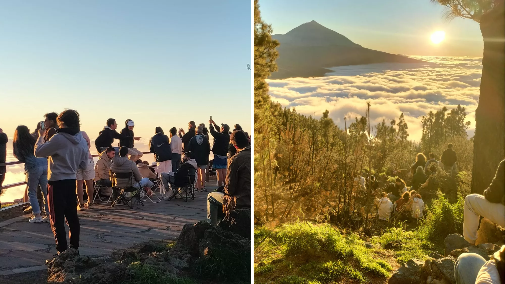 Centenares de personas viendo la puesta de sol desde el mirador de Chipeque, en Tenerife./ AH