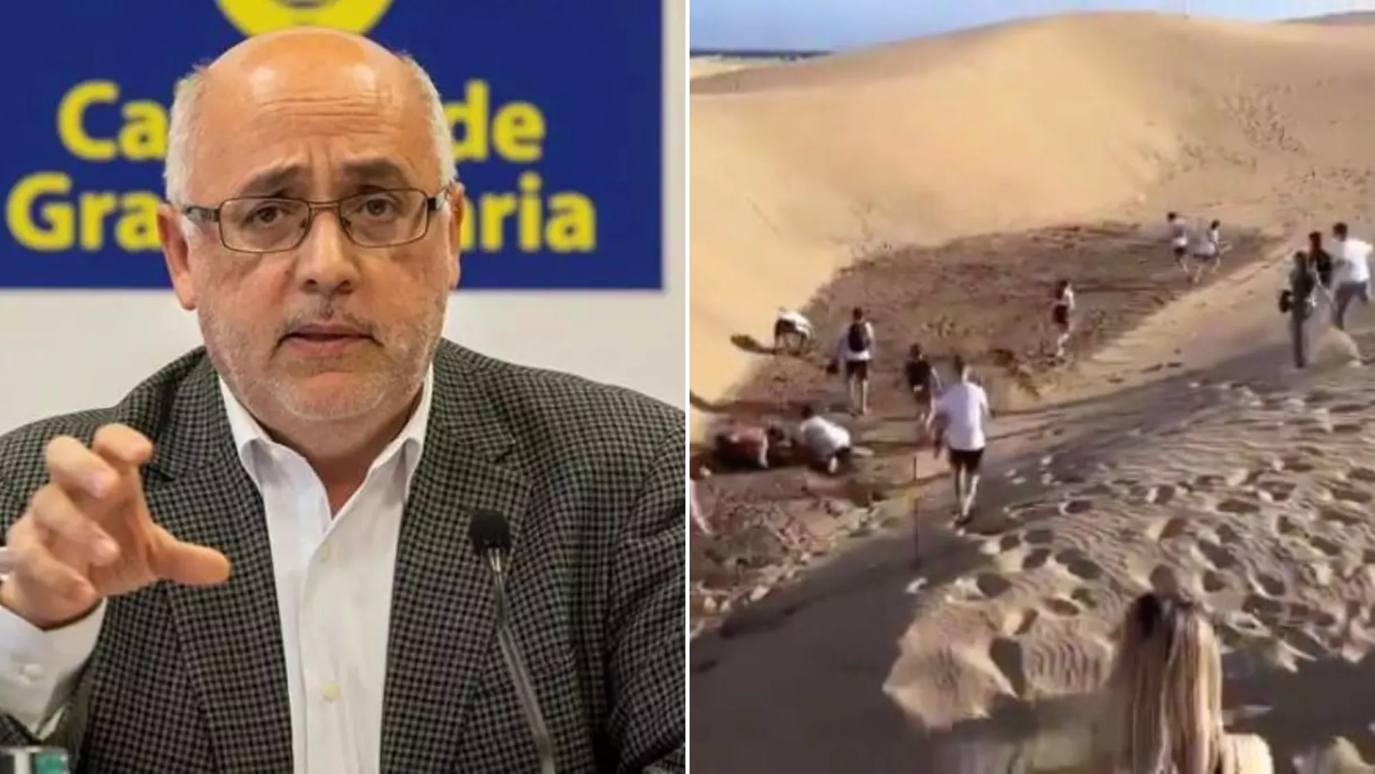El presidente de Gran Canaria ha declarado que el Cabildo llevará a la Fiscalía los actos en las Dunas si se trata de un delito medioambiental / MONTAJE AH